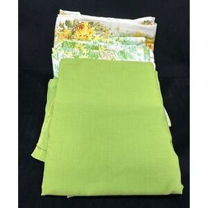 Vtg Sheet Lot Green Floral Yellow Rose Craft Material Upcycle Fabric Quilts (3)